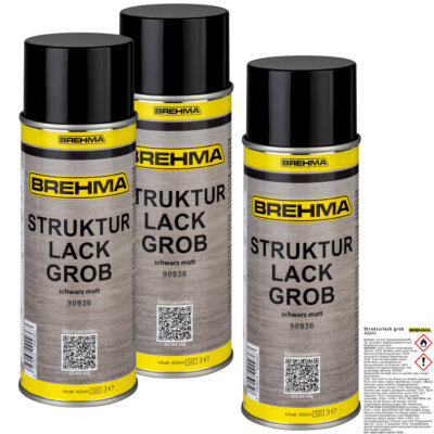 3xBREHMA Strukturlack grob Kunststoff lackierb. Kräusel Spray schwarz matt 400ml