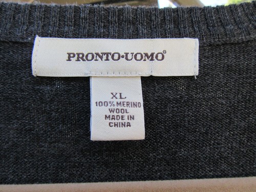 Pronto Uomo Men's XL 100% Merino Charcoal Heather Sweater Vest - Picture 3 of 6