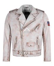 Men's Brando Motorcycle Leather Jacket Cross Zip Biker Style Rust Effects Jacket