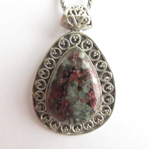 Roher rosa Turmalin Cabochon Anhänger Silber Halskette 925 feine Popcorn Kette