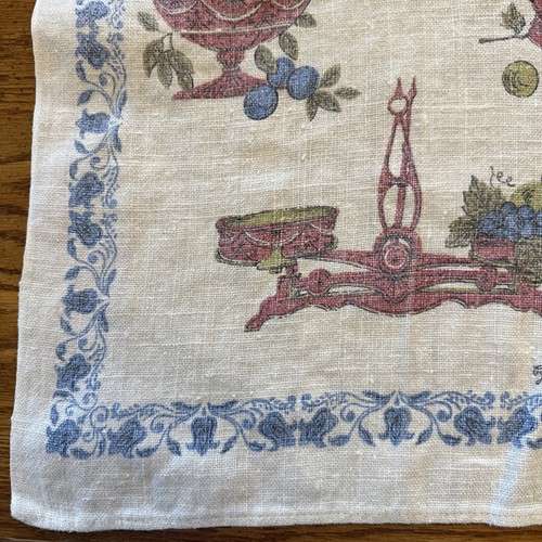 Vtg Linen Tea Towel Strickland Kettle Cornucopia Fruit Basket Scale Apple Floral - Picture 12 of 18