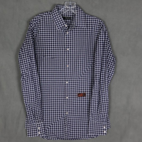 DSquared2 Shirt Mens 48 Medium Blue Plaid Made in Italy Logo Preppy Button Up - Picture 2 of 14