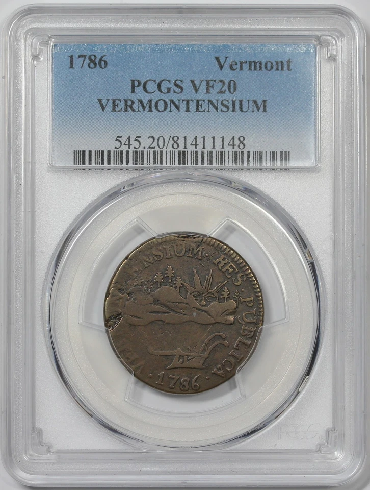 1786 Vermont Copper, Landscape, VERMONTENSIUM, RR-6, PCGS VF20 - Image 3 of 3