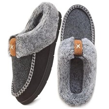 Men's Slip On Moccasin Slippers Memory Foam Fuzzy Slippers for 9-10 Black Grey