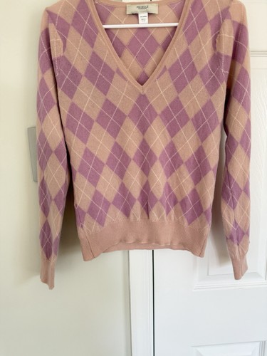 Pringle Of Scotland 100% Cashmere Pink Argyle Crew Neck Sweater Women S Preppy - Picture 3 of 8