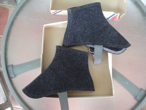Men's Vintage Browns dark grey wool spats gaiters button side leather foot strap - Picture 3 of 10