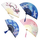 BEHAHAI 4 Pack Folding Fans, Handheld Bamboo Silk Fabric Hand 4pack 