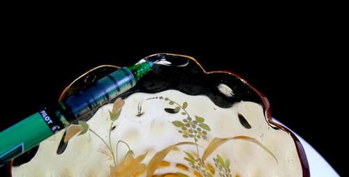 Victorian Art Glass Coin Dot Hand Painted Flowers Amber 7" Corset Vase 1880-1901 - Picture 7 of 11