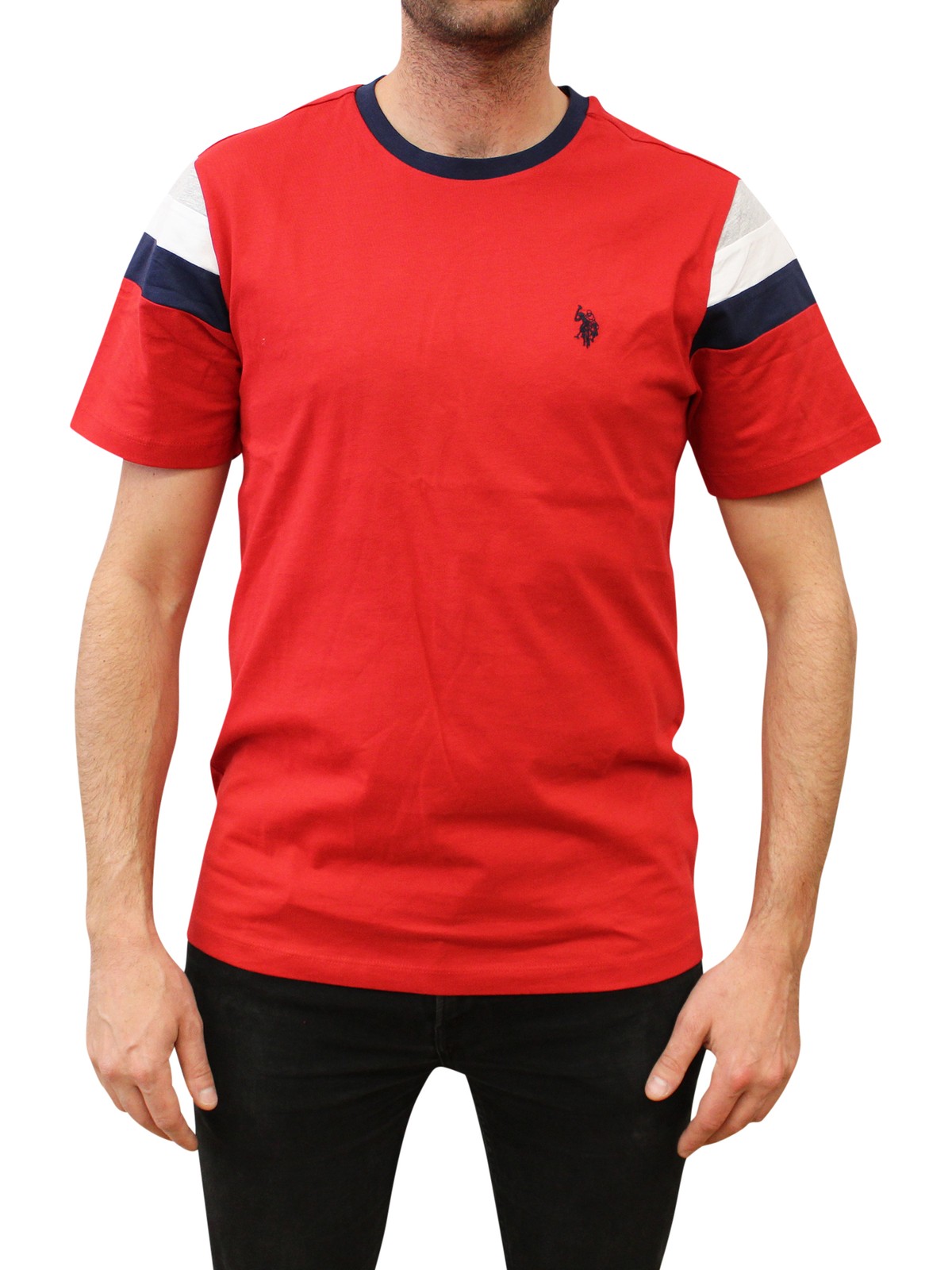 US Polo Assn Mens Color Block Short Sleeve Jersey T-Shirt Engine Red Large 3890₽