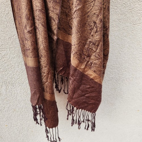 PASHMINA Schal braun Seidenmischung Paisley Fransen Tuch Halstuch - Bild 8 von 9