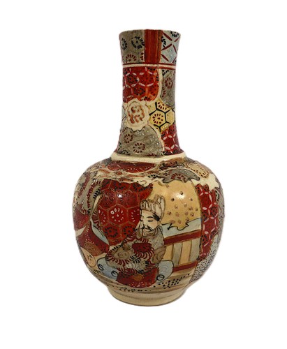 Vintage Hand-Painted Japanese Satsuma Narrow Neck Vase 8.5" - Picture 1 of 9