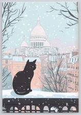 Paris Winter Scene Black Cat & Sacré-Cur Basilica 4x6 NEW Image Card Blank Back