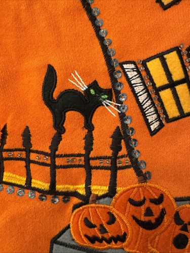 Vtg Happy Halloween Women's Size S (4/6) Orange Sweatshirt Embroidered Graphic - Picture 5 of 9