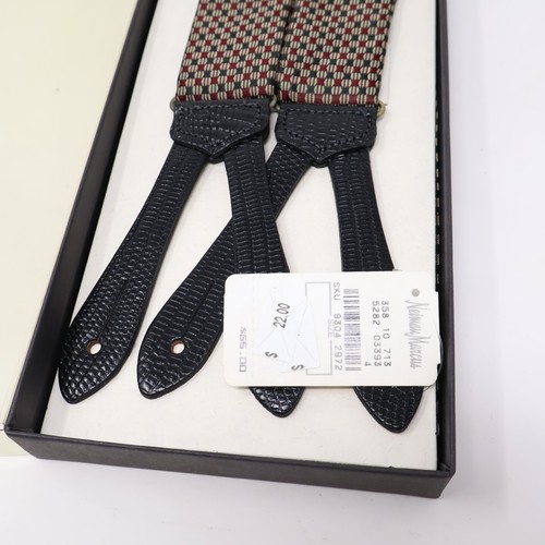 Nuevos Tirantes Neiman Marcus Para Hombre 100% Seda Rojo Negro Serpiente Repujado De Colección - Imagen 7 de 11