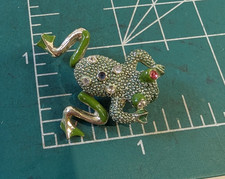 Small Enamel Green Frog Moveable Legs Clear Rhinestone Scatter Pin Brooch