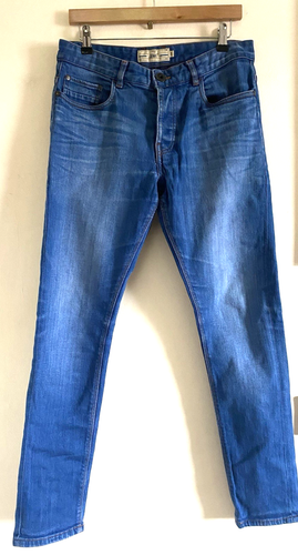 Next Herren Skinny Blue Denim Jeans Knopfleiste W32 L31