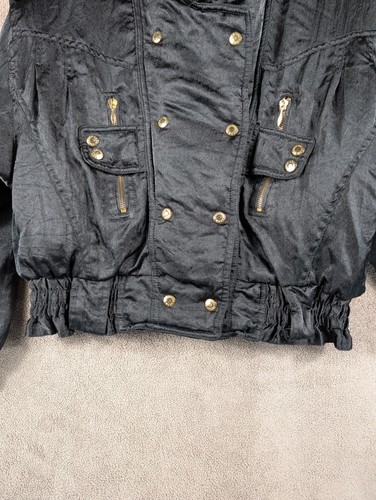 Vintage Rainbow West Moto Jacke Damen Medium Schwarz Nylon Cropped Puffer Winter - Bild 19 von 21