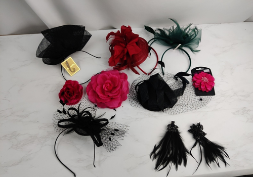 Fascinator Bundle Wedding Races Formal Head Piece Red Green Black S5534