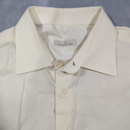 Ermenegildo Zegna Dress Shirt Mens 17 Large Cream Portofino Comfort Cotton