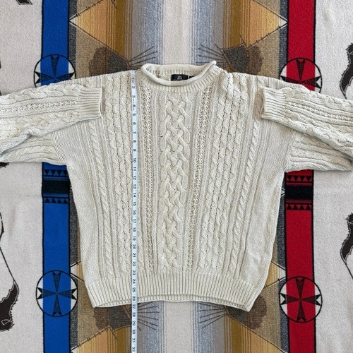 Vintage 90s Structure Rollneck Knit Sweater Size XL Fisherman Cable Knit - Picture 9 of 9