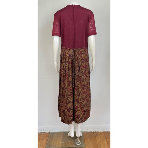 Vintage Eyelet & Paisley Combo Dress Size Large 1980s Burgundy Midi Shirtdress - Picture 10 of 10