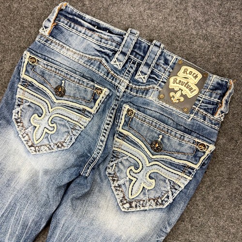 Rock Revival Rafael Slim Taper Jeans Herren Blau Denim 28x29 Verzierte Taschen - Bild 1 von 12