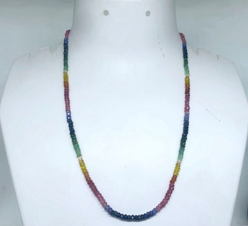 Natural Sapphire Necklace Multi Tone 4 5mm Faceted Round Beads 20 Inch Long - Picture 8 of 12