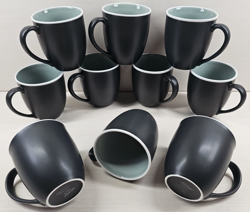 10 Noritake Colortrio Graphite Mug Set Black Gray White Trim Coffee Cup Dish Lot - Picture 11 of 24