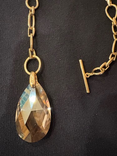 Swarovski Crystal Toggle Closure Smoky Teardrop Statement Necklace Gold Tone 16” - Picture 3 of 4