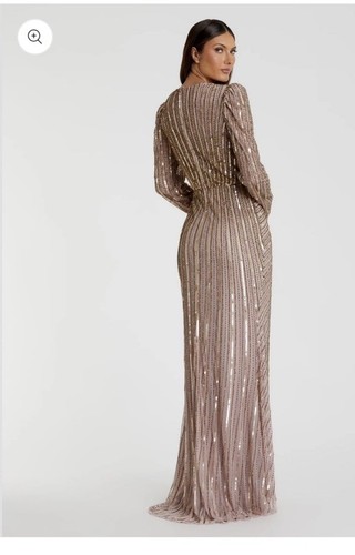 New Mac Duggal Embellish Puff Sleeve Side Knot Maxi Gown Mocha SIZE 4 $598 NoTag - Picture 3 of 10