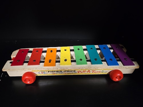 Fisher Price Pull-A-Tune Toy Xylophone Metal Plastic Wood Vintage 1970s Original - Picture 3 of 11