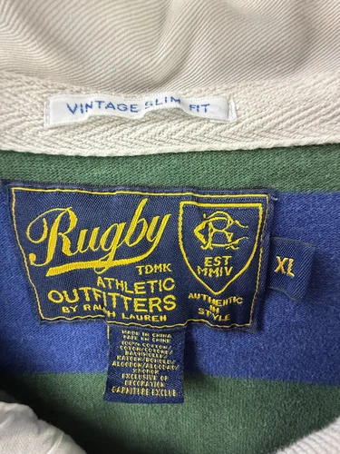 Ralph Lauren 橄榄球衬衫男式 XL Polo 绿色条纹长袖复古修身版型 - 第 3 张/共 12 张