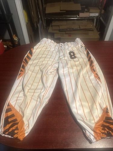 White With Orange Pin Stripes And Tiger Color Baseball Pants With #8 Adult Mediu - Picture 1 of 9