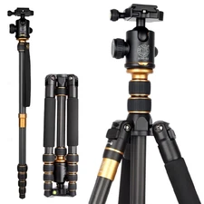 QZSD Q666C Carbon Fiber Professional Camera Tripod Video Monopod Extendable Trav