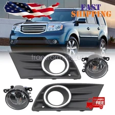 For Honda Pilot 2012-2014 2015 Front Bumper Fog Light Lamp Cover & Chrome Trim