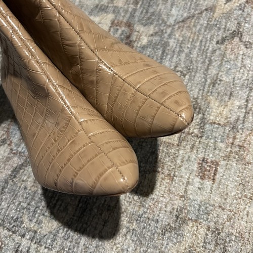 Antonio Melani Nude Croc Point Toe Ankle Boot Zip Up 3” Heel Leather Size 9M - Imagen 4 de 9
