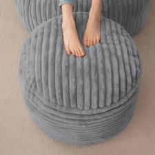 HIGOGOGO Round Stuffed Pouf Ottoman, Stripe Faux Fur Poufs 