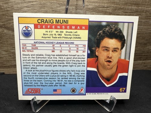 1991 Score American Craig Muni #67 Edmonton Oilers In-Person ON-CARD AUTO - Picture 2 of 2