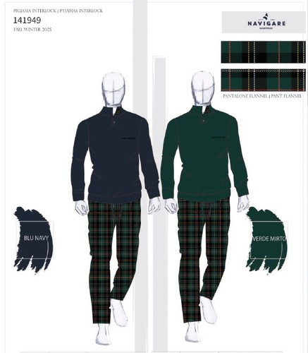 Pigiama uomo in jersey di cotone caldo e flanella Navigare 141949 - Imagen 2 de 2