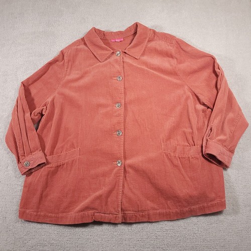 Woman Within Shacket Women's Plus 3X Pink Corduroy Coat Chore Jacket Lagenlook - Picture 2 of 14