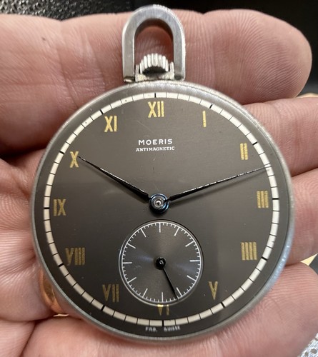 Vintage Moeris Two Tone Dial Art Deco Open Face S.steel Watch Circa 1940’s - Bild 1 von 18