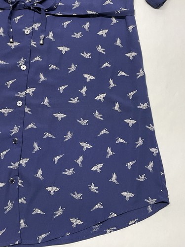41 Hawthorn Blue Sparrow Bird Roll Sleeve Button Up Dress Size XL Boho Casual - Picture 9 of 24