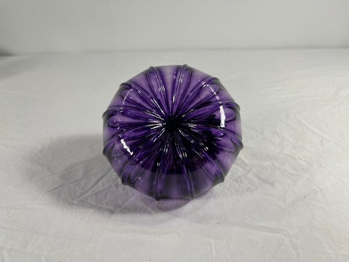 Purple Pumpkin with Iridescent Stem Blown Art Glass Pumpkin Décor Paper Weight - Picture 5 of 6