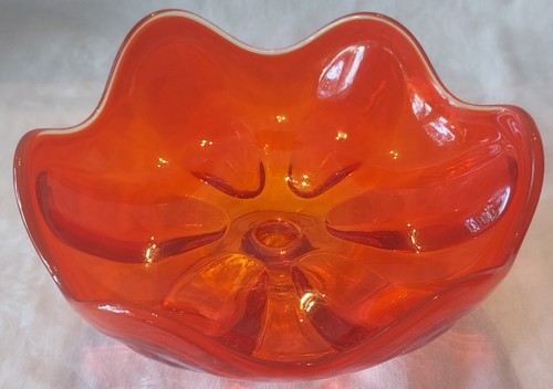 Vintage Wikinger Glas Epic Persimmon Amberina 6 Blütenblätter Kompott Sockel Schale MCM 1960er - Bild 9 von 18