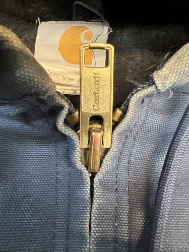 Vtg Carhartt Jacket Navy DISTRESSED Duck Canvas Quilted Hooded Coat See Pics - Picture 7 of 15