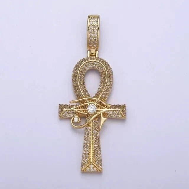 2.20Ct Round Cut Real Moissanite Men's Ankh Cross Pendant 14K Yellow Gold Plated - Image 3 of 4