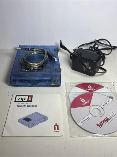 Iomega Zip 100 USB Drive Model Z100USBBlue External Disk Drive w/disc - Tested