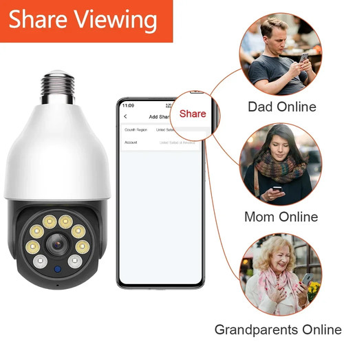 E27 5MP Camera Bulb PTZ Security Video Bulb Surveillance Camera Motion Tracking - Picture 18 of 20
