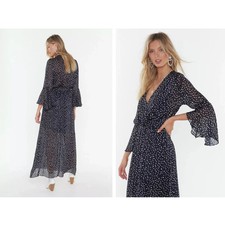 NWOT NASTY GAL Maxi Dress - Polka Dot Spots, Silver Thread, M, Black White 