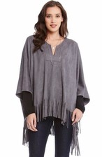 Karen Kane Hippie Tassel Festival Boho Faux Suede Poncho Top